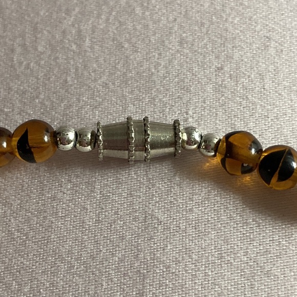NWOT - Amber Glass Beads & Freshwater Pearls Silver Balls Wider Ankle Bracelet - Picture 6 of 10